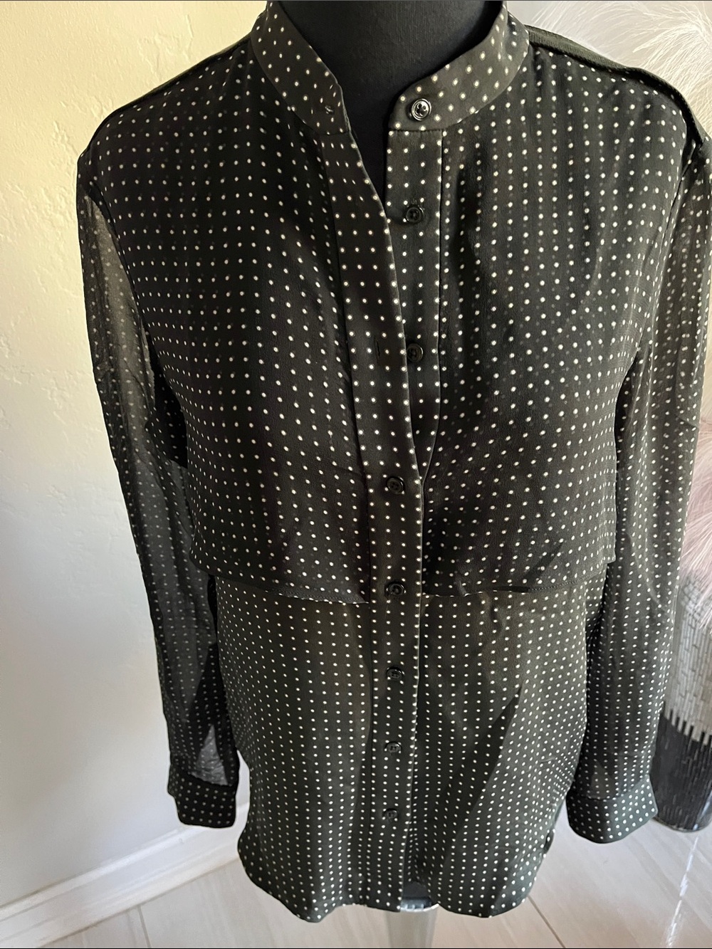 Joseph Black Button-Down Blouse with White Polka Dots(Unisex)